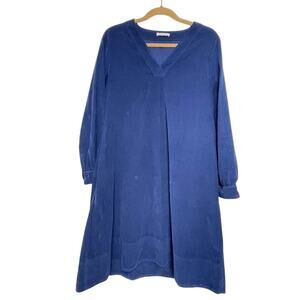 Rosso35 Navy Corduroy Shift Dress Womens Sz 8 US/44 IT V-neck Lagenlook Midi